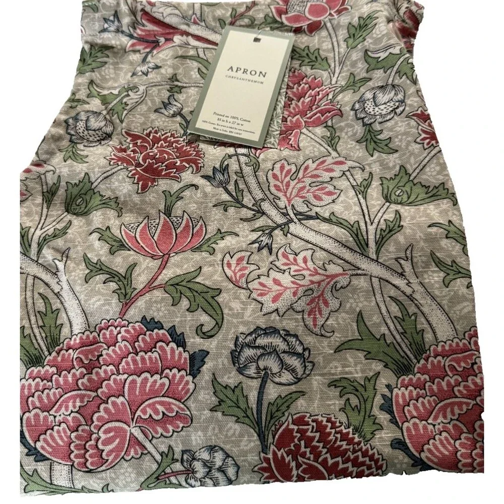 Morris & Co Chrysanthemum Kitchen Apron Cotton Multicolor Ruffle Bottom
